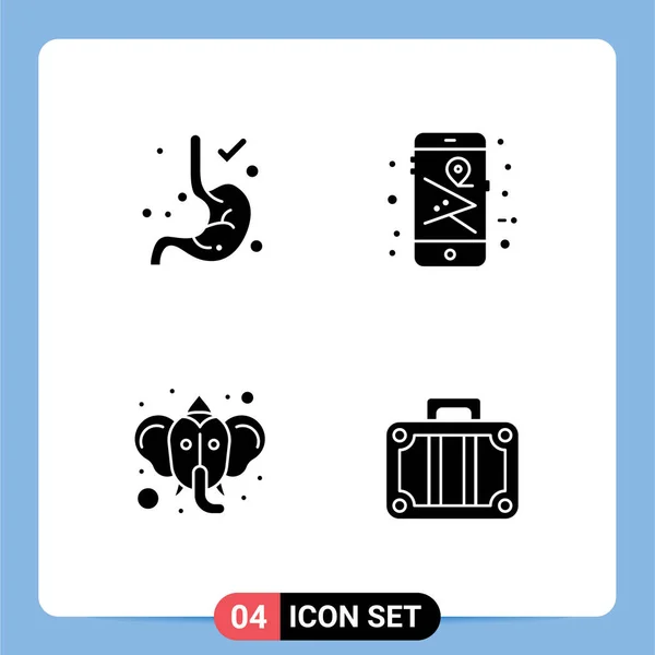 Stock Vector Icon Pack Line Signs Symbols Digestion Hindu Map — Stock Vector