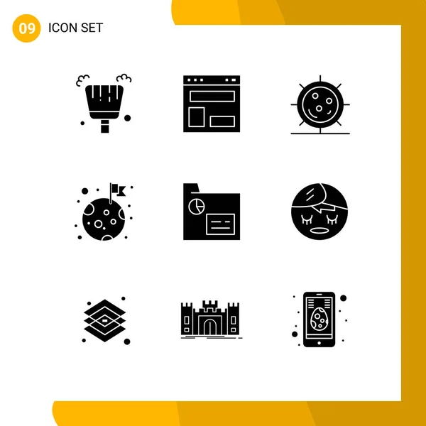 Mobile Interface Solid Gyph Set Pictograms Business Space Disease Moon — Vector de stock