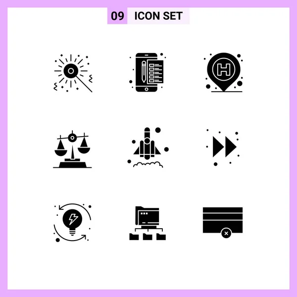 Universal Icon Symbols Group Modern Solid Glyphen Rocket Baluance Hospital — Stockvektor