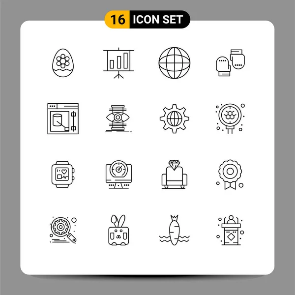 16创意图标工具 手套可编辑矢量设计元素的现代符号和符号 — 图库矢量图片