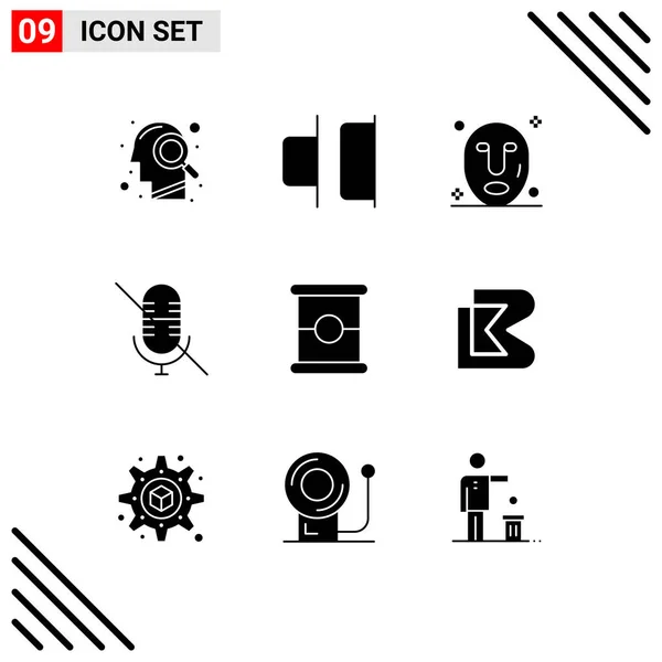 9個のソリッドグリフのグループコイン スパム マスク ミュート用の記号と記号編集可能なベクトルデザイン要素 — ストックベクタ