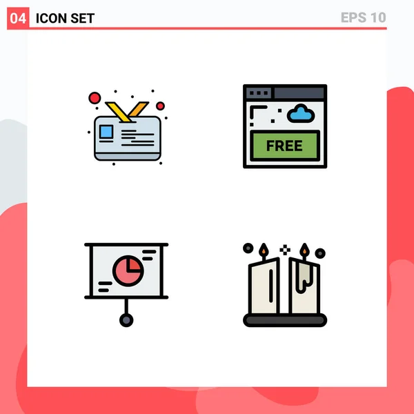 4つの創造的なFilledlineフラットカードの色 アクセス キャンドル編集可能なベクトルデザイン要素のパック — ストックベクタ