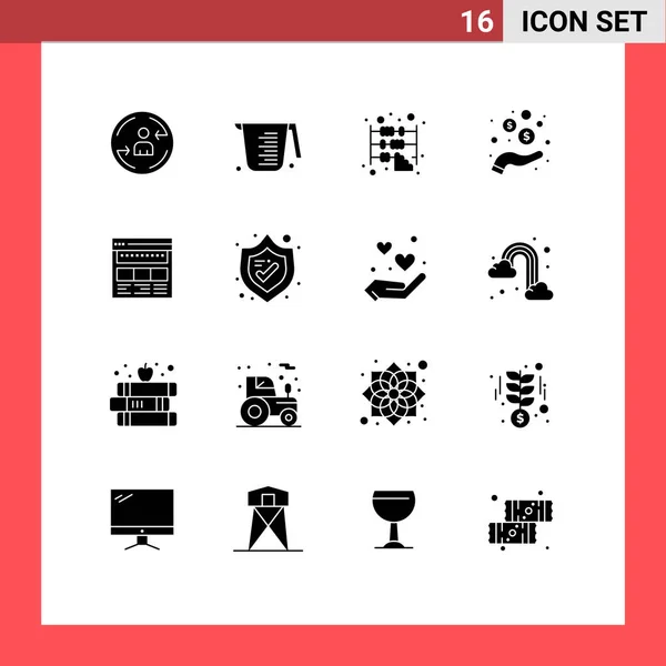 Conjunto Moderno Glifo Sólido Símbolos Como Browser Coins Abacus Money — Archivo Imágenes Vectoriales