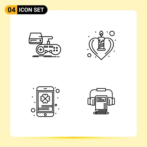 Mobile Interface Line Set Pictograms Console Cell Phone Playstation Heart — Archivo Imágenes Vectoriales