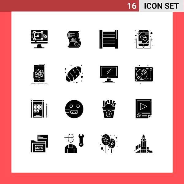 モバイル リッスン データ ツール 建設などのWebプリントメディア用の16個のモダンなソリッドグリフ記号とシンボルのパック編集可能なベクトルデザイン要素 — ストックベクタ
