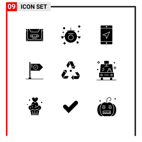 Packung Mit Modernen Solid Glyphen Zeichen Und Symbole Für Web — Stockvektor