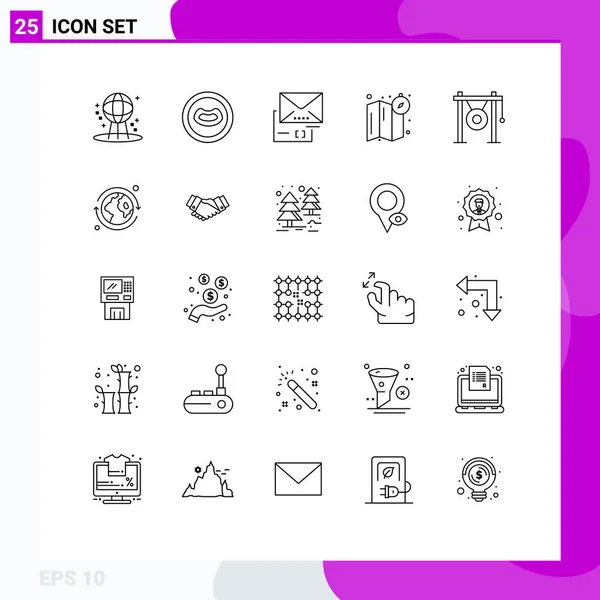 Pictogram Set Simple Lines Music Gong Document Audio Location Editable — Stock Vector