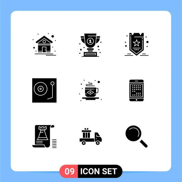 Pack Creative Solid Glyphs Breakfast Turntable Marketing Music Devices Editable — Stock Vector