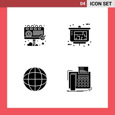 4 adet yaratıcı reklam, internet, pazarlama, mülkiyet sunumu, faks düzenlenebilir vektör tasarım elementleri paketi