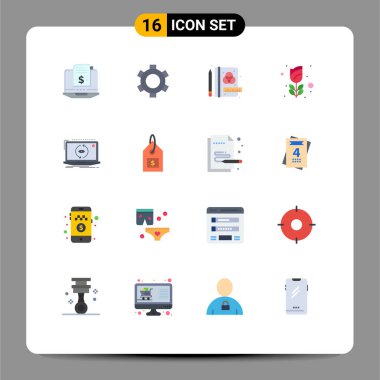 16 Modern Düz Renk Grubu Yeni, uygulama, yaratıcı, gül, mardi gras Yaratıcı Vektör Tasarım Elemanlarının Düzenlenebilir Paketi
