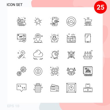 Mobil Arayüz Çizgisi 25 Piktogram kablosuz, troli, seo, molekül, biyoloji Düzenlenebilir Vektör Tasarım Elementleri