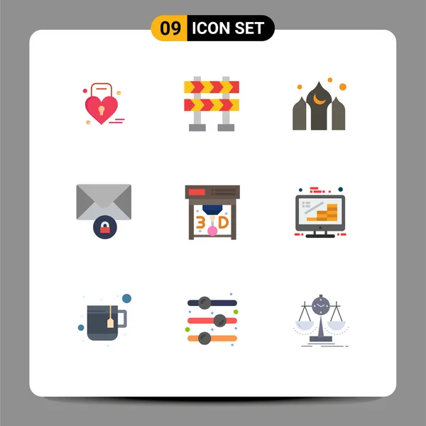 Pictogram Set Simple Flat Colors Business Print Asia Printing Message — 스톡 벡터