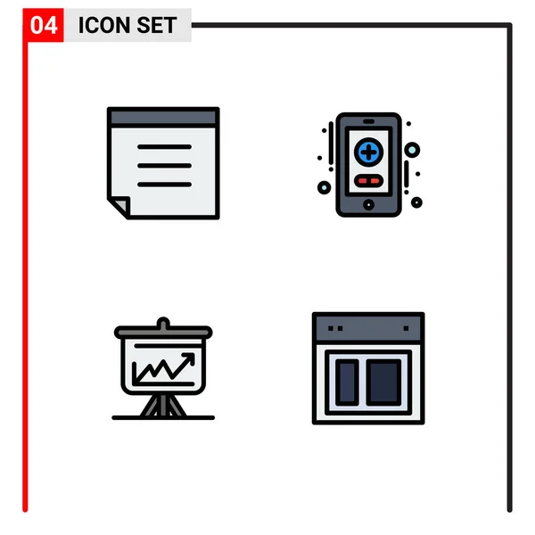 Набор Четырех Линейных Знаков Букв Заметки Презентации Здравоохранения Схемы Макета — стоковый вектор