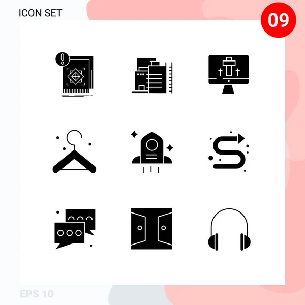 Mobile Interface Solid Glyph Set Pictograms Space Astronomy Industry Hanger — Stock Vector