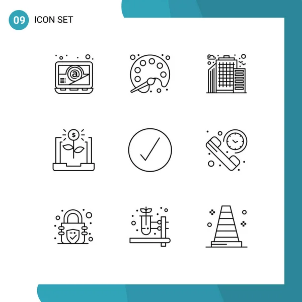 Editable Vector Line Pack Simple Outlines Complete Check City Investment — Stock Vector