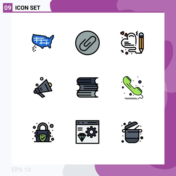 Modern Set Filledline Flat Colors Symbols Call Education Love Document — 스톡 벡터