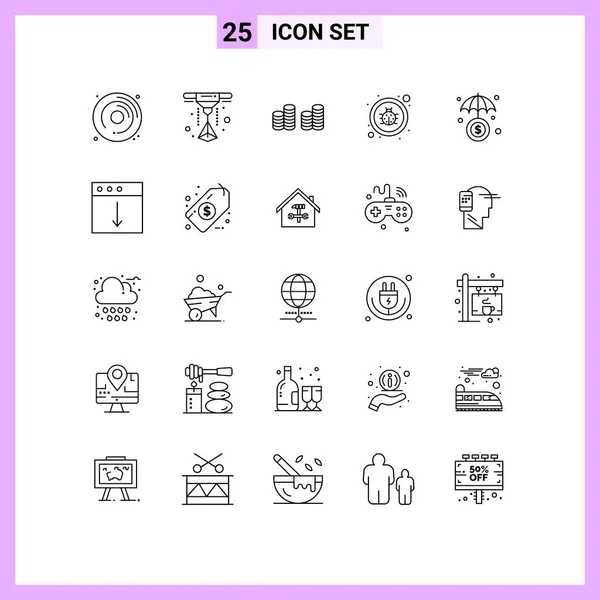 Mobile Interface Line Set Pictograms Download Protection Money Investment Virus — Vector de stock