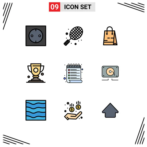 Set Modern Icons Sysymbols Signs Schedule Trophy Bag Prize Achievement — Vector de stock