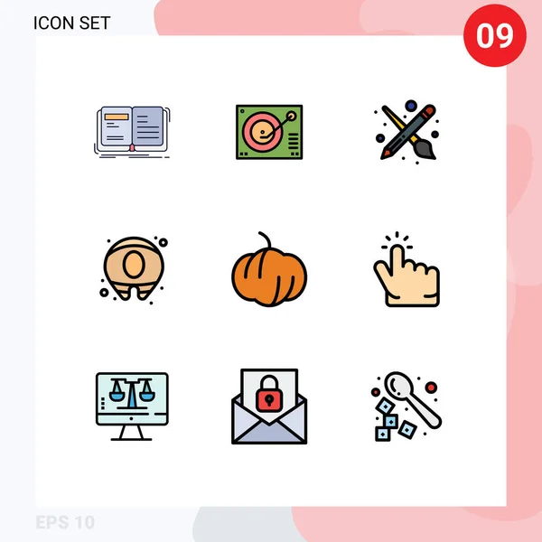 現代的な9つのファイルラインフラットカラーのセット食品 ツールの写真編集可能なベクトルデザイン要素 — ストックベクタ