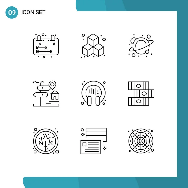 Modern Set Outlines Symbols Headphone Communication Science Home Board Editable — Stock Vector