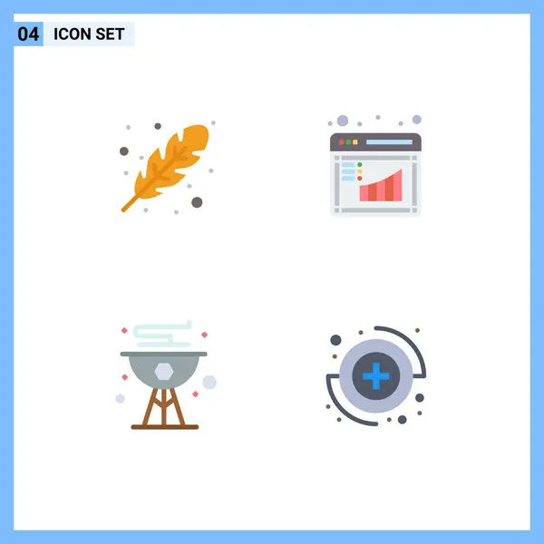 Set Vector Flat Icons Grid Autumn Cook Cold Graph Grill — Archivo Imágenes Vectoriales