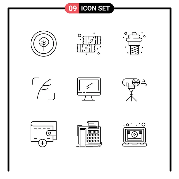 Creative Ikony Moderní Značky Symboly Zařízení Počítače Potravin Sociální Peří — Stockový vektor
