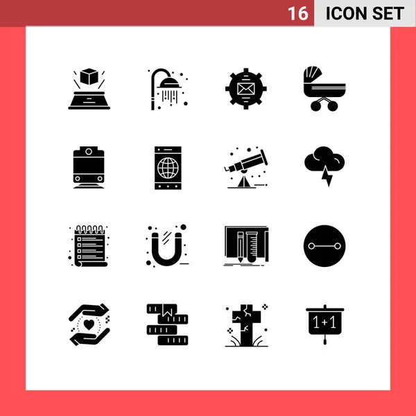 Universal Solid Glyphs Set För Webb Och Mobila Applikationer Järnväg — Stock vektor