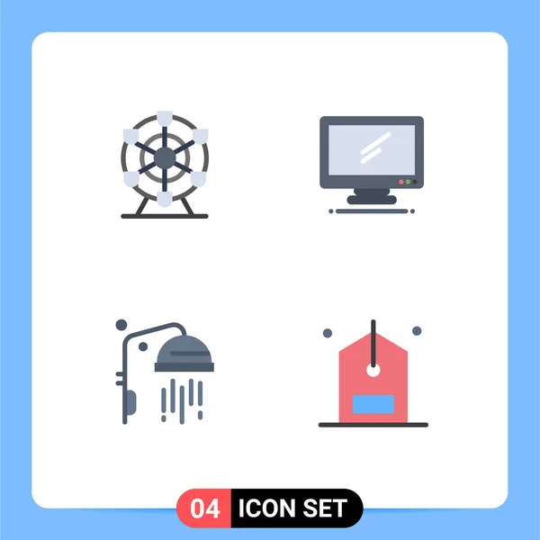 Vector Flat Icons Grid Ferris Clean Computer Imac Check Editable — 스톡 벡터