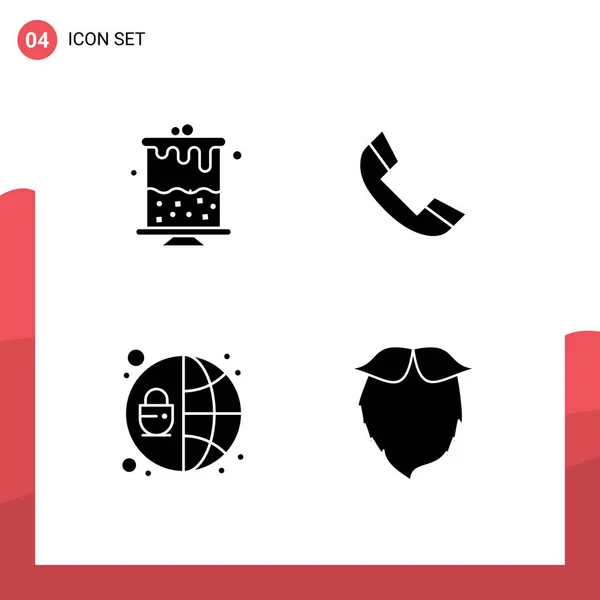 Lot Glyphes Solides Commerciaux Pour Anniversaire Seo Appel Téléphone Hipster — Image vectorielle