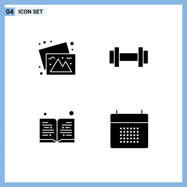 Mobile Interface Solid Glyph Set Pictograms Camera Education Images Training — Stock Vector