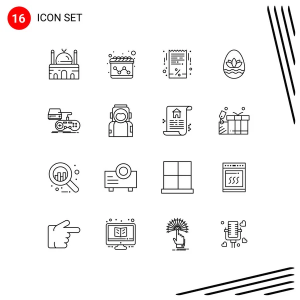 Pictogram Set Simple Outlines Game Holidays Bill Holiday Easter Egg — Stock Vector