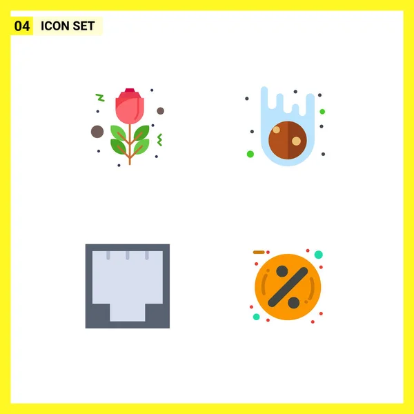 Set Commercial Flat Icons Pack Flower Network Asteroids Connection Sale — Stock Vector