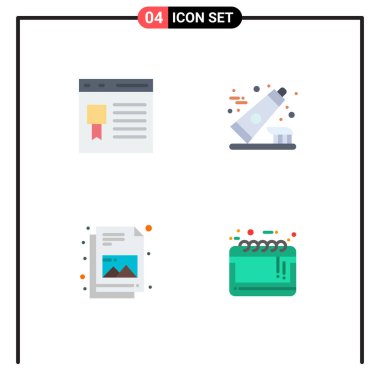 Web ve Mobil Uygulamalar için 4 Evrensel Düz Simge Tarayıcı, belge, sayfa, diş fırçası, resim Düzenlenebilir Vektör Tasarım Elemanları