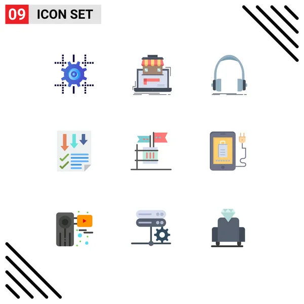 Pack Creative Flat Colors Paper Data Online Market Arrows Monitor — Stock Vector