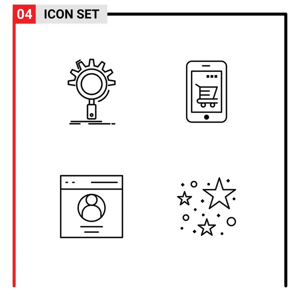 四套通用符号的行软件包 包括Seo Basket Process Device Interface可编辑向量设计元素 — 图库矢量图片