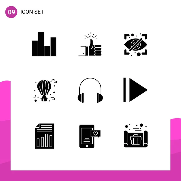 Set Vector Solid Glyphs Grid City Life Balloon Review Air — Vector de stock