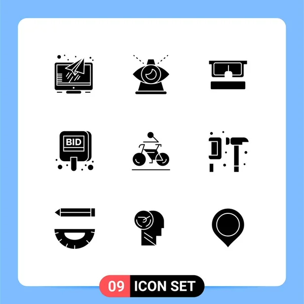9ユーザーインターフェイス現代的な記号とタグ 目のシンボルの固体グリフパック編集可能なベクトルデザイン要素 — ストックベクタ