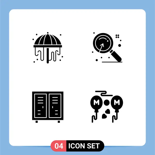 Set Commercial Solid Glyphs Pack Shower Athletics Magnify Search Game — Vector de stock