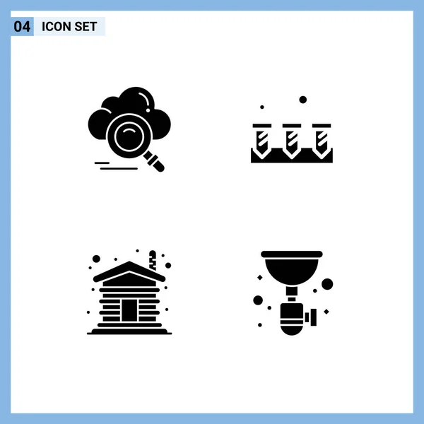 Modern Set Solid Glyphs Pictograph Cloud House Online Construction Wooden — Stock Vector