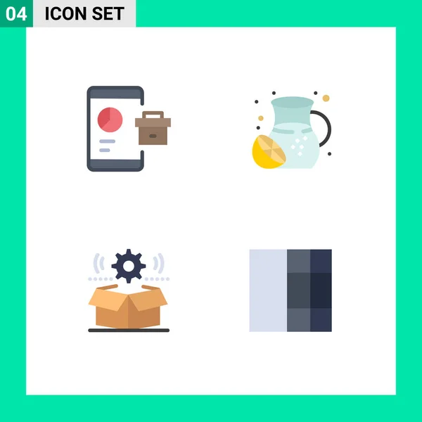 Mobile Interface Flat Icon Set Pictograms Business Box Seo Summer — Stock Vector