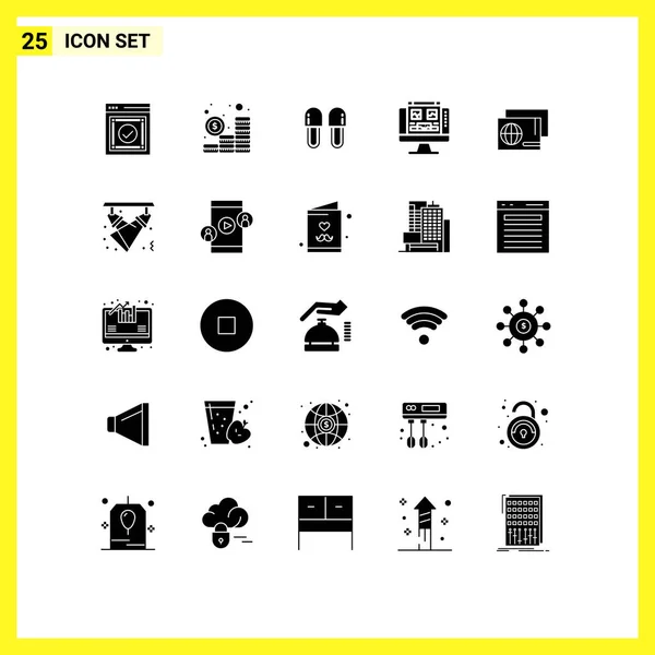 Universal Icon Symbols Group Modern Solid Glyphen Screen Computer Coins — Stockvektor