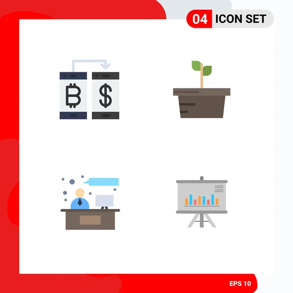 Set Commercial Flat Icons Pack Cashless Consulting Transection Plant Working — Vector de stock
