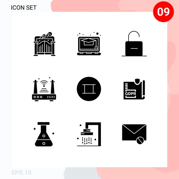 Csoport Solid Glyphs Jelek Szimbólumok Hiedelmek Wifi Biztonság Dolgok Iot — Stock Vector