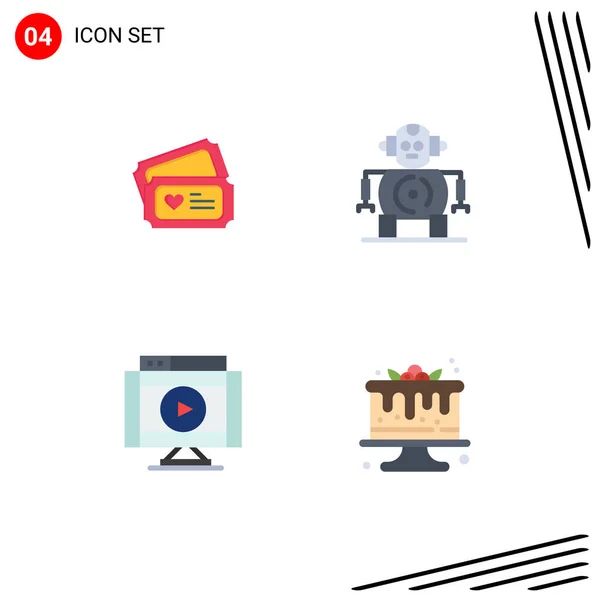 Set Commercial Flat Icons Csomag Tecket Multimédia Esküvő Technológia Videó — Stock Vector