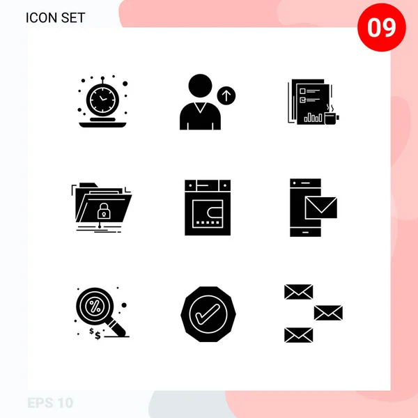 Thematic Vector Solid Glyphs Editable Symbols Folder Encryption Coffee Paper — 스톡 벡터