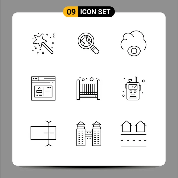 Stock Vector Icon Pack Mit Zeilenzeichen Und Symbolen Für Wiege — Stockvektor