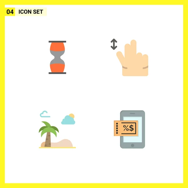 Set Commercial Flat Icons Pack Hourglass Beach Sandclock Gesture Tree — Vector de stock