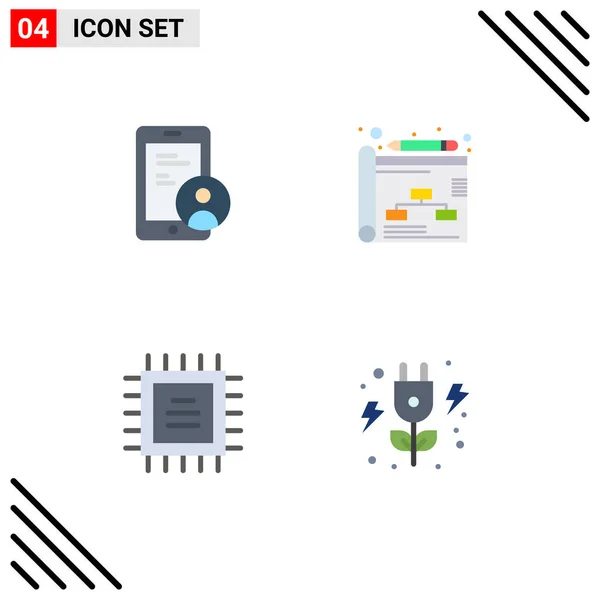 Group Flat Icons Signs Symbols Gdpr Cpu User Strategy Green — Stock Vector