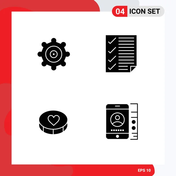 Pictogram Set Simple Solid Glyphs Setting Love Data Report Lmobile — Stock Vector