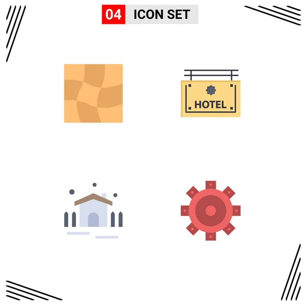 Piso Icon Pack Símbolos Universales Distorsión Patio Hotel Dirección Construcción — Vector de stock